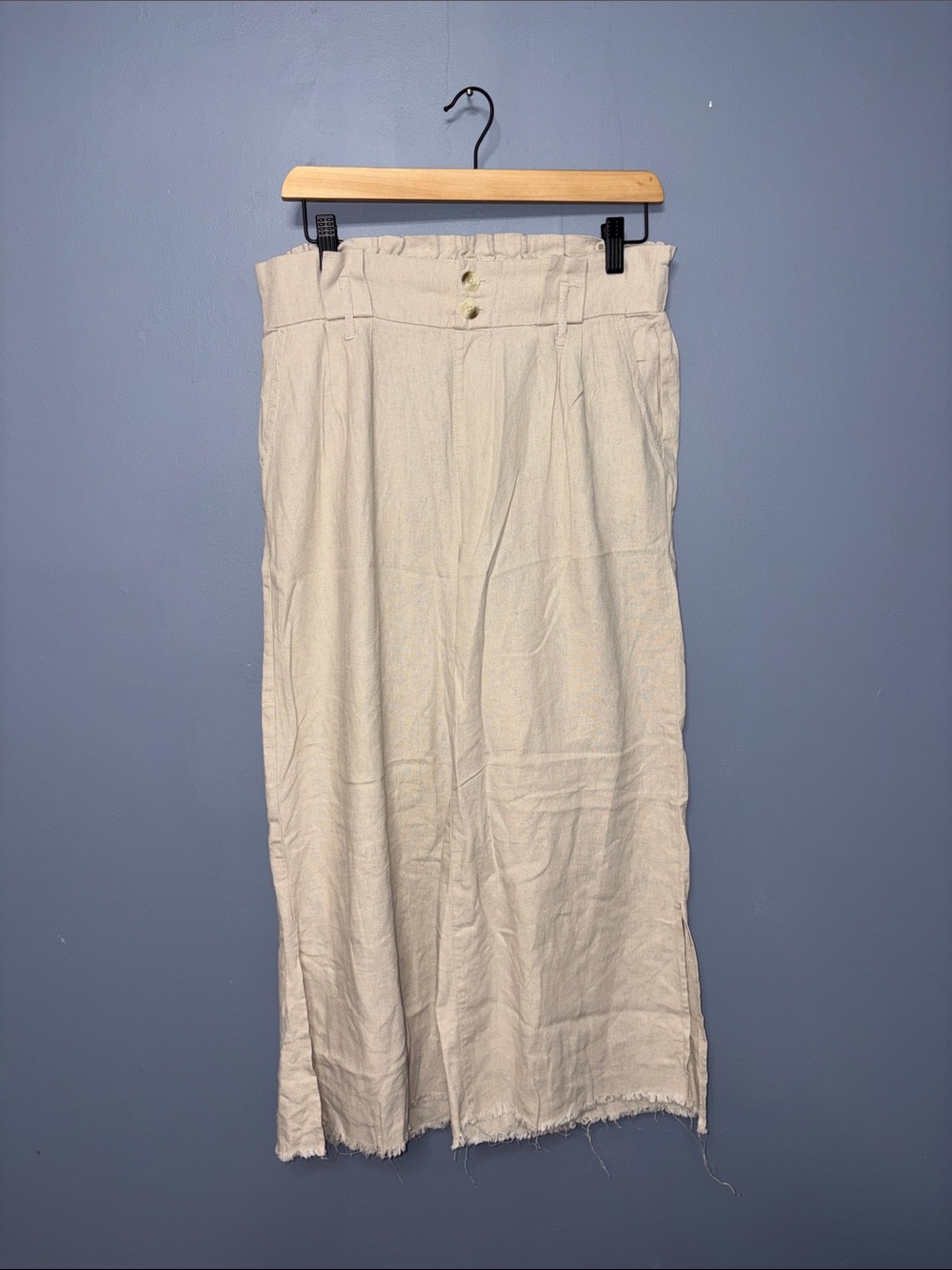Rewash | Cream Wide Leg Slit Cropped Pants